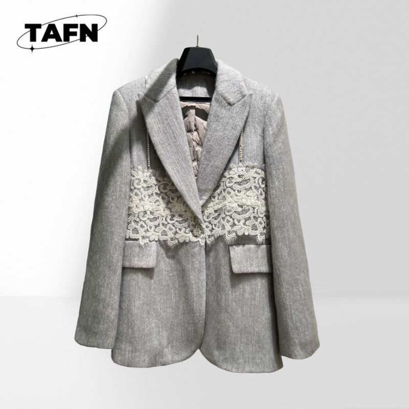 Wool Suit Jacket - Blazer Clássico Feminino Xadrez Elegante para