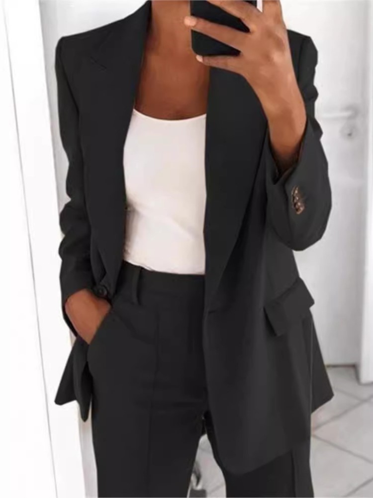 Wool Suit Jacket - Outono feminino nova moda botão colarinho