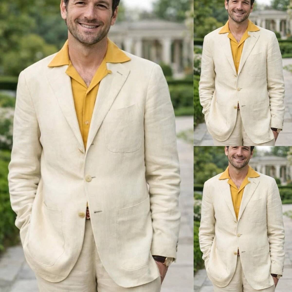 Men'S Relaxed Formal Wear - Conjunto de Terno Masculino em Linho
