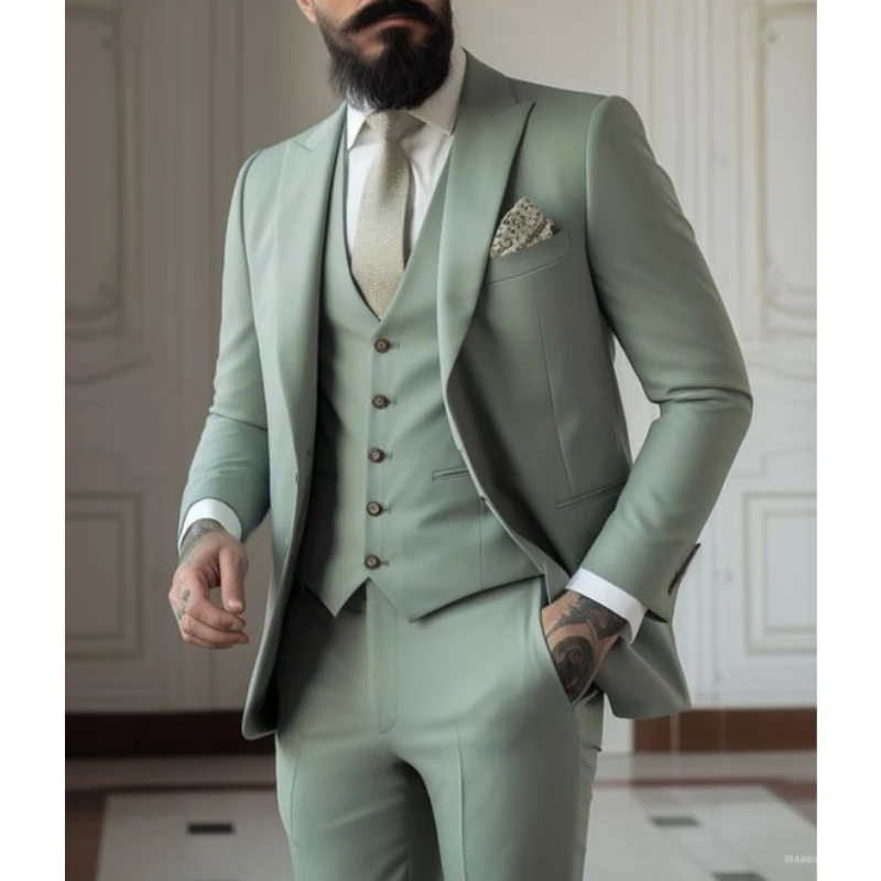 Men Formal Wear Dress - Ternos verdes claros masculinos, 3 peças,