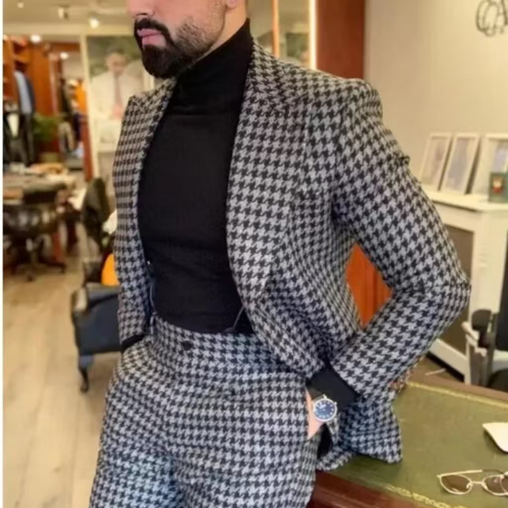 Houndstooth vintage terno masc - Men Formal Wear With Blazer avaliação e preço