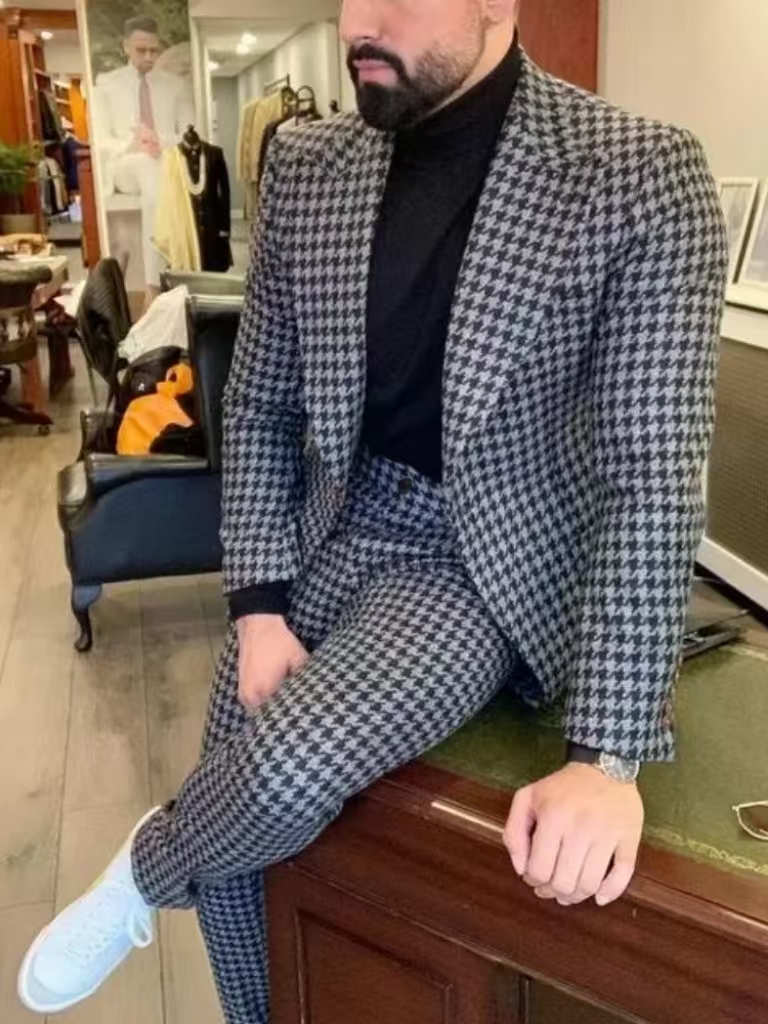 Houndstooth vintage terno masc - Men Formal Wear With Blazer avaliação e preço