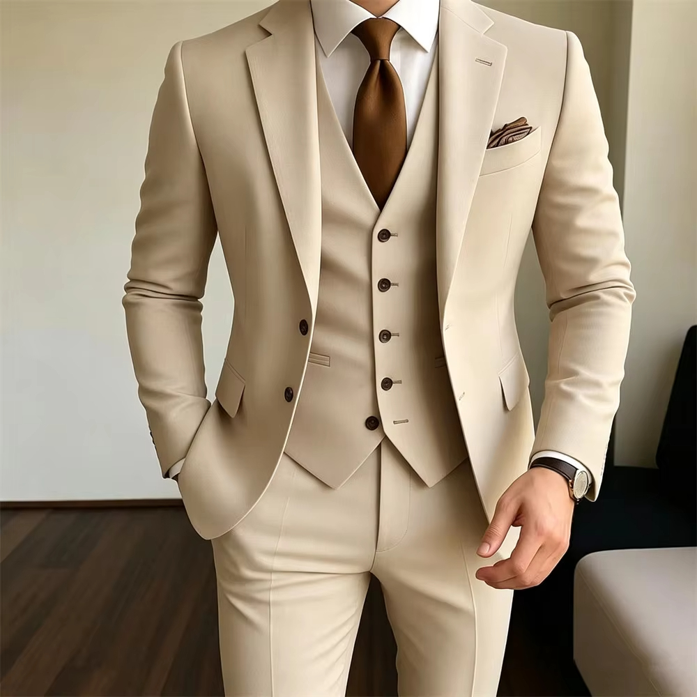 Ternos Masculinos Cáqui 3 Peça - Khaki Formal Wear Men avaliação e preço